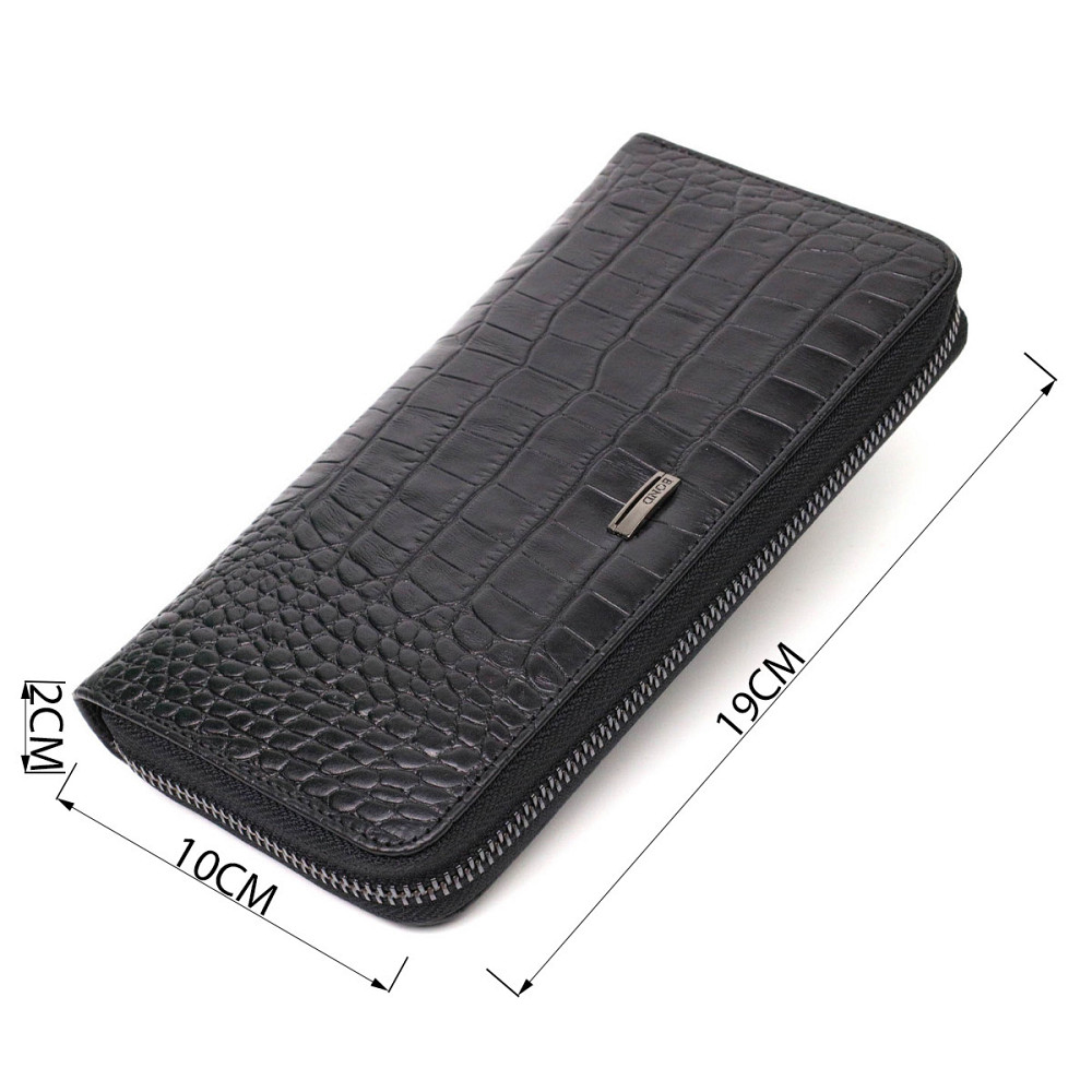 Місткий жіночий гаманець з натуральної шкіри з тисненням під крокодила BOND 21980 Чорний Київ - фото 8
