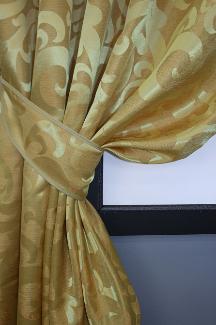 Комплект коротких штор VR-Textil жакард Вензель № 091ш 130х170 см 2 шт Золотистий (35-0050) Київ - фото 4