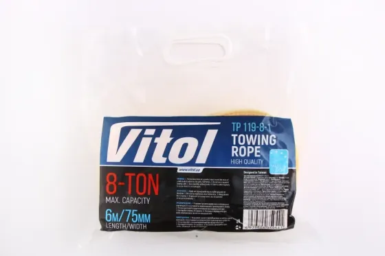 Трос буксировочный лента  8 т/6.0м/7.5см Vitol крючки Винница