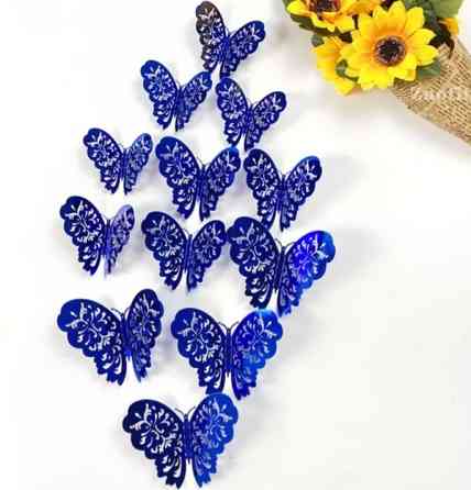 Декоративні метелики сині, мереживні, в наборі 12штук різних розмірів, пластик Київ