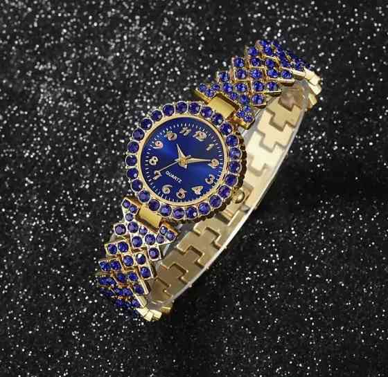 Подарочный набор для женщин Сердце наручные часы кольцо ожерелье браслет и серьги синий Киев