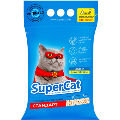 Наполнитель для туалета Super Cat Стандарт Деревянный впитывающий 3 кг (10 л) (3550) Винница - изображение 1