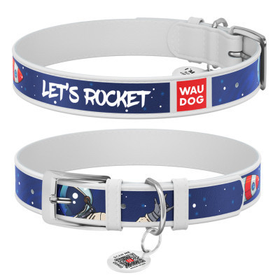 Ошейник для животных WAUDOG Design с QR паспортом "Космос. Ракета" L Ш 25 мм Д 37-48 см белый (0025-0125-15) Винница - изображение 1