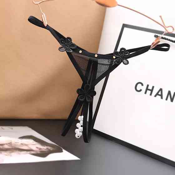 Трусики з розрізом та бусинками чорні - розмір універсальний (на резинці), 15% нейлон, 85% поліестер Київ