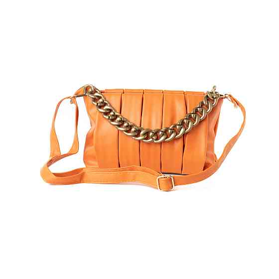 Сумка женская стильная летняя через плечо с ручкой цепочкой и съемным регулируемым ремешком, Оранжевый Каменец-Подольский