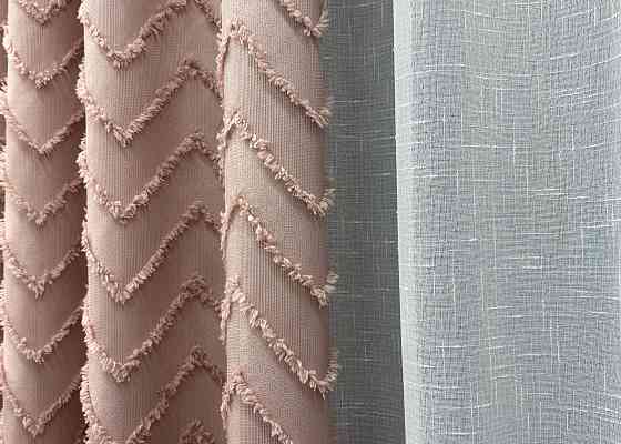 Комплект штор VR-Textil Льон Букле 150х270 2шт і Тюль 500х270 1811ш-115т Пудровий з білим 71-046/4 Київ