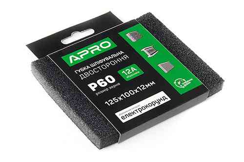 Губка шліфувальна двостороння Р60 125х100х12 мм APRO Рівне