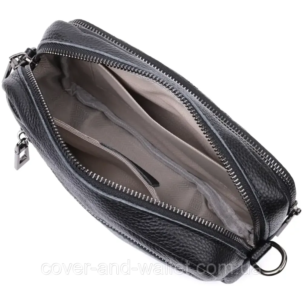 Стильна жіноча сумка чорного кольору із  натуральной шкіри в ромб Київ - фото 6