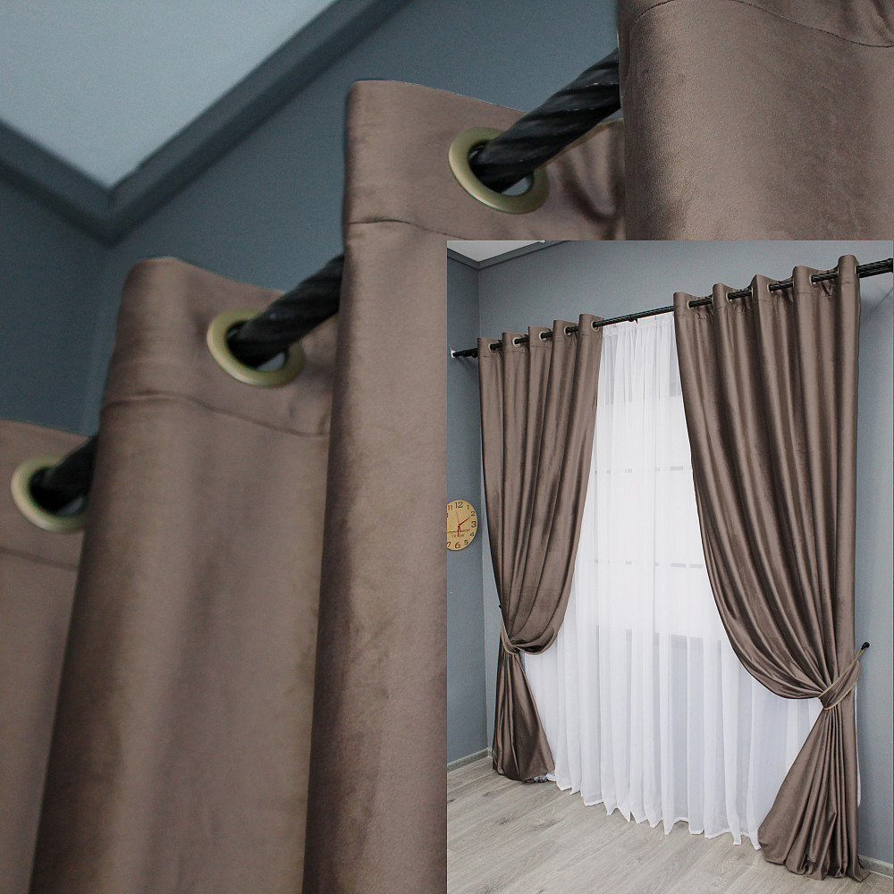 Комплект штор на люверсах VR-Textil Оксамит № 1655ш Какао 150х280 см 2 шт (37-0227) Киев - изображение 1
