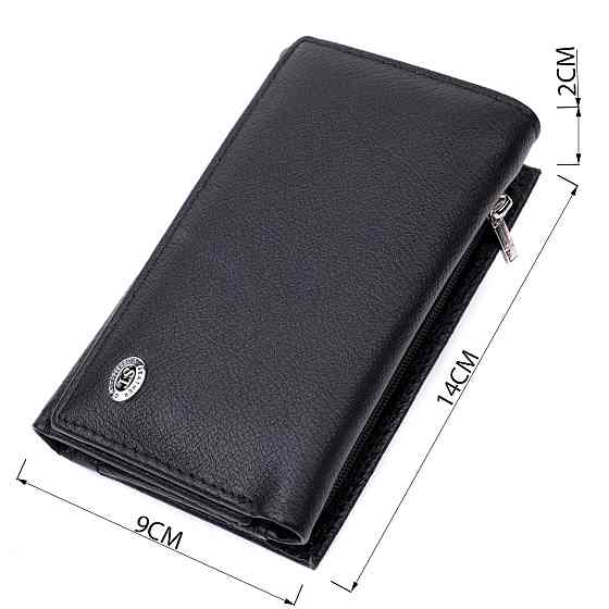 Удобный женский кошелек в три сложения из натуральной кожи ST Leather 19468 Черный Киев