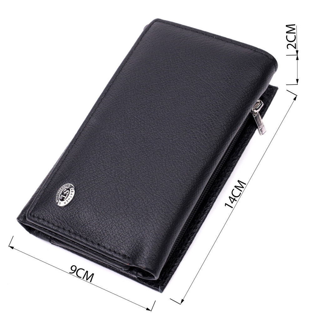 Удобный женский кошелек в три сложения из натуральной кожи ST Leather 19468 Черный Киев - изображение 3