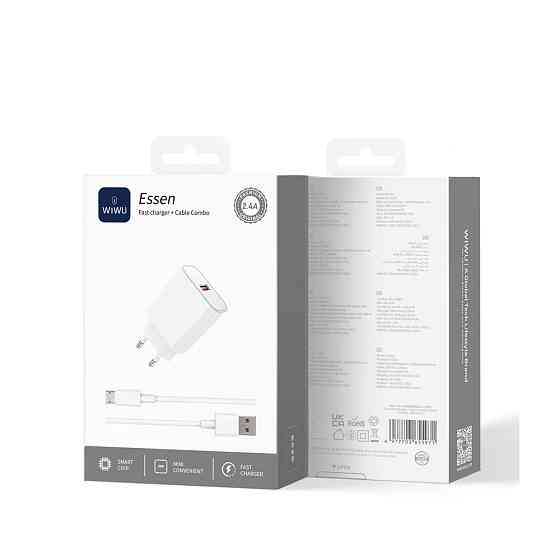 Сетевое зарядное устройство с кабелем WIWU 2.4A Essen GaN Fast Charger Combo with A-M cable Wi-G023 A-M EU White Одесса