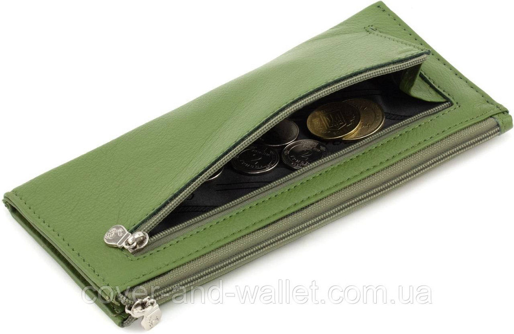 Тонкий женский кошелек из натуральной кожи оливкового цвета на молнии Marco Coverna 8805 Киев - изображение 11