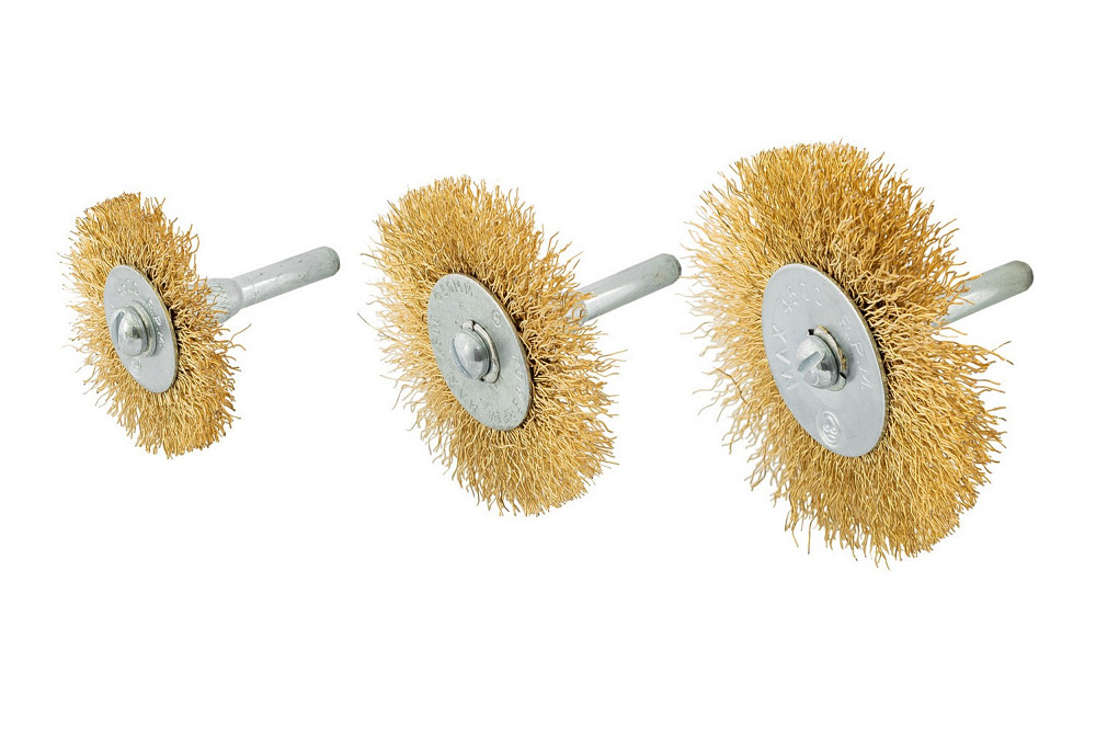 MASTERTOOL Набір щіток MASTERTOOL 3 шт - дискові зі стрижнем ¼" з латунованого рифленого дроту Коломыя - изображение 1