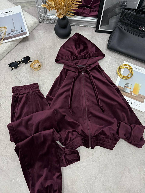 Женский повседневный велюровый костюм двойка: кофта и штаны Марсала, 46/48 Одесса - изображение 5