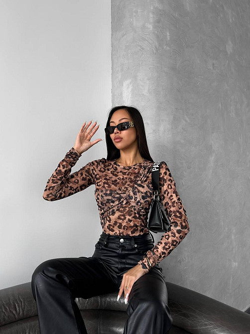 Женский леопардовый лонгслив с имитацией лифа стрейч сетка Одесса - изображение 8