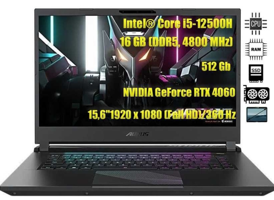 Ноутбук: Gigabyte AORUS 15 9KF ( 9KF- E3EE353SD) 12500H (16Gb.512Gb.) RTX 4060. Харків - фото 1