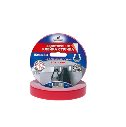 Стрічка двостороння монтажна спінена 19мм*2м Мустанг Житомир