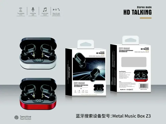 Гарнитура Double с кейсом Bluetooth Metal Music Box Z3: TWS наушники, сенсорное управление, индикато Киев - изображение 3