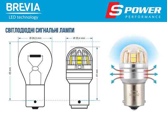 Автолампа Brevia S-Power LED P21W 330Lm 15x2835SMD 12/24V CANbus, 2шт Львів