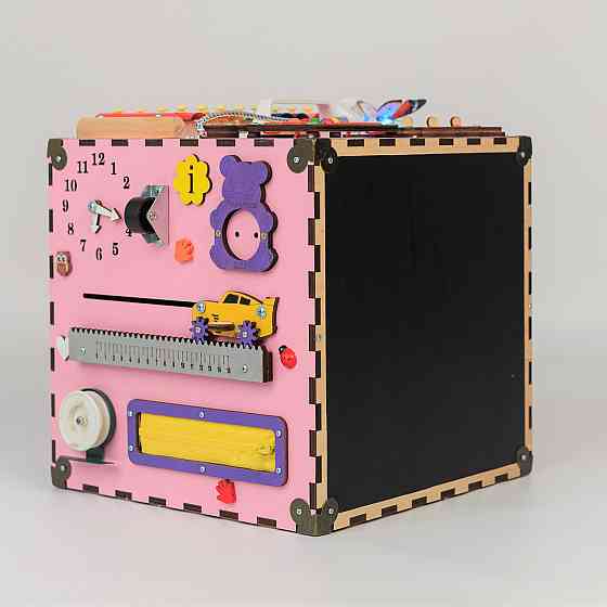 Розвивальний дитячий куб Бізікуб 30*30*30 Бізикуб із фанери рожевий Бізіборд Київ