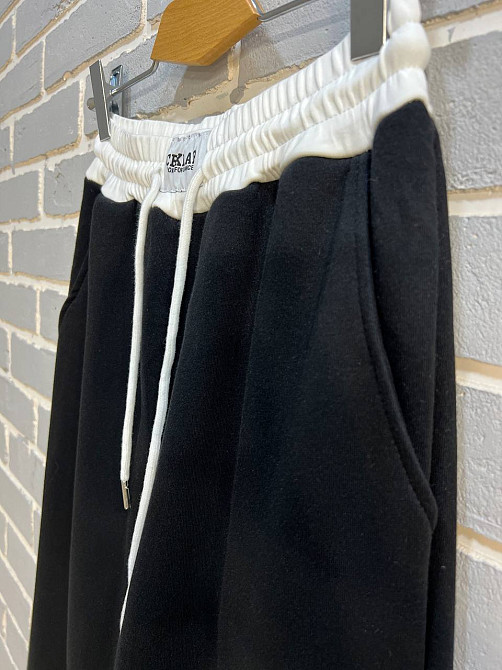 Штаны женские A-N 2771 свободный крой ровные от бедра белая резинка на талии утепленные на флисе черные, черный, L Киев - изображение 14