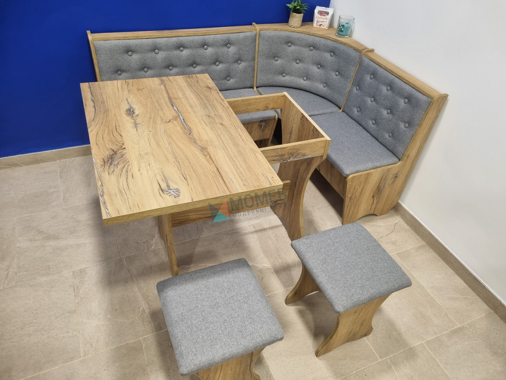 Комплект меблів для кухні Сімейний 114х154 см - М'який куток, стіл, 2 табуретки - Дуб Флагшток Львів - фото 6