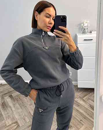 Жіночий теплий прогулянковий костюм-двійка: кофта та штани фліс двосторонній Графіт, 44 Одеса