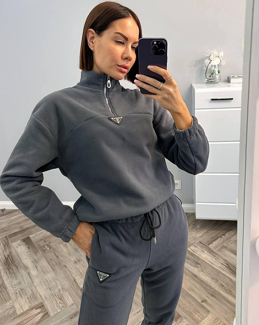 Жіночий теплий прогулянковий костюм-двійка: кофта та штани фліс двосторонній Графіт, 44 Одеса - фото 1