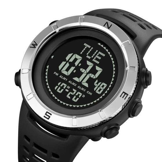 Часы мужские спортивные с компасом Skmei 2096 Compass (Черные с серебристым) Винница