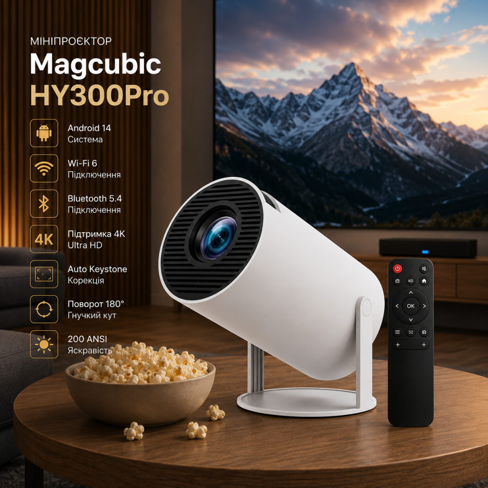Мини-проектор Magcubic HY300Pro Android 14, Wi-Fi 6, Bluetooth 5.4, поддержка 4K, Auto Keystone, поворот 180° Киев - изображение 11