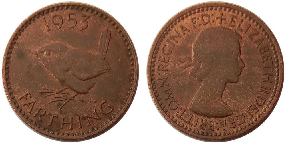 Кропивник. (Птаха). Монета 1 фартинг. 1953 рік, Великобританія. Полтава - фото 1