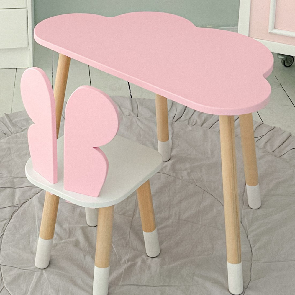 Стіл хмарка і стільчик метелик дитячий рожевий з білим сидінням. Столик для занять, ігор, їжі Київ - фото 6