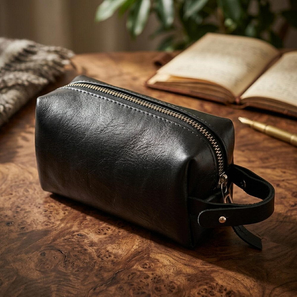 Небольшая косметичка из гладкой кожи на молнии Украина GRANDE PELLE 16761 Черная Киев - изображение 14
