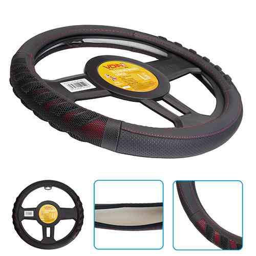 Чохол на кермо VLOD-L2628 BK/RD L шкіряний чорний/червоний Харків