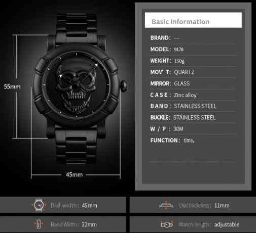 Оригинальные часы Skmei Skull 9178 Black Киев