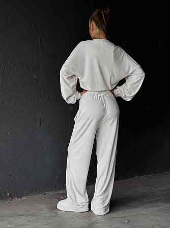 Женский прогулочный костюм двойка: кофта и штаны велюр мрамор Молочно-серый, 44/46 Одесса