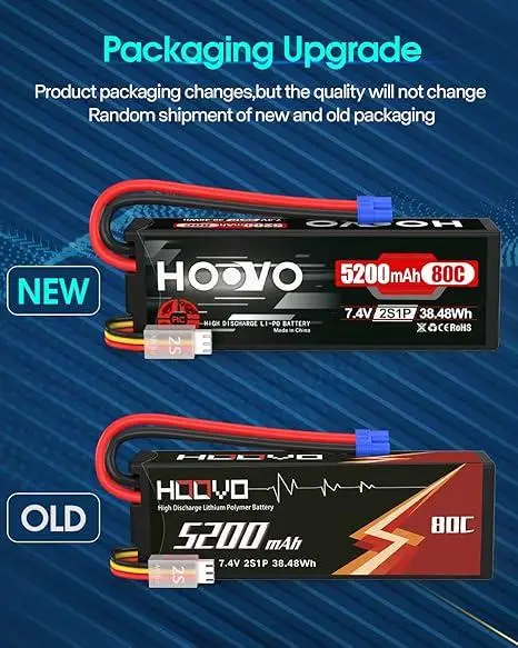 Комплект акумуляторів Hoovo 2S 7.4V 5200mAh 80C LiPo EC3: Батареї для RC-моделей, машин, дронів та катерів — 2 шт Київ - фото 7