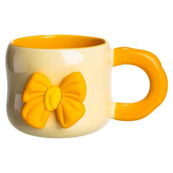 Кубок порцелянова з магнітом Бант 400 (мл) подарункова кружка прикольна чашка для дітей на подарунок Бежевий з жовтим FM-52A Київ