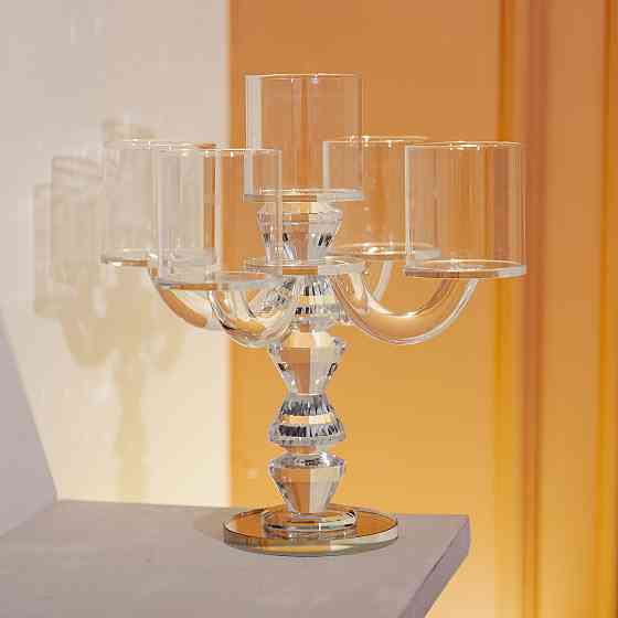Yiwu Канделябр на 5 свічок 19×19×24 см підсвічник декоративний скляний на ніжці прозорий HP-4-3 Киев
