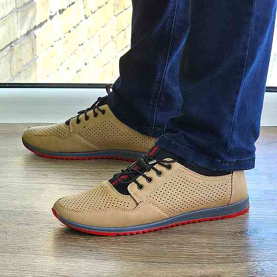 Мужские Мокасины Летние Бежевые Туфли Сеточка Коричневые Светлые (размеры: 40,41,42,43,44,45) - 218-3 Днепр