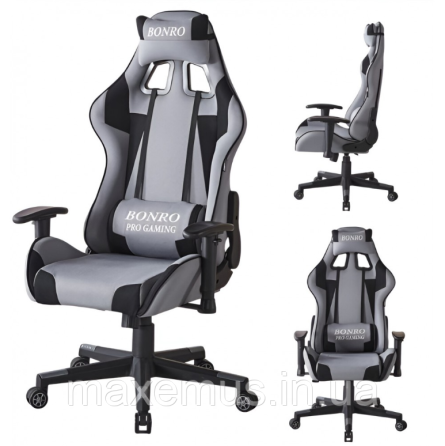 Компьютерное кресло для геймера из ткани с регулировкой подлокотников кресло геймерское B-142 серое Мостиска