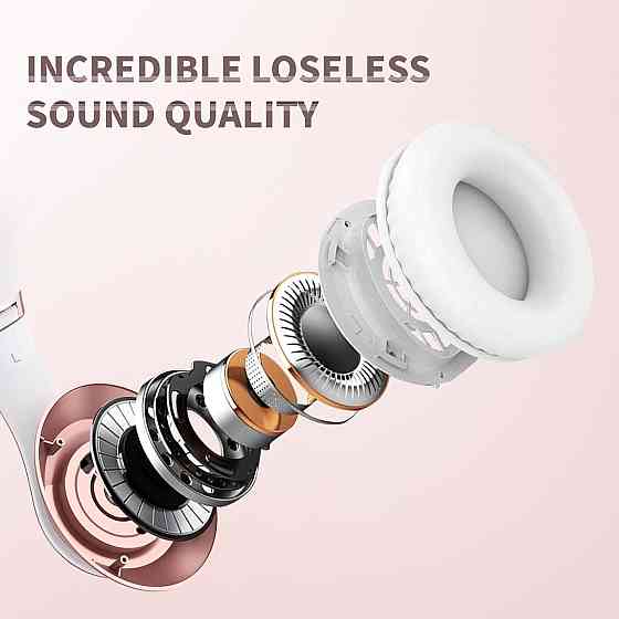 Бездротові Bluetooth-навушники Uliptz WH203A, HiFi стерео, 65 годин роботи, 6 режимів еквалайзера, складні, Рожеве золото Київ