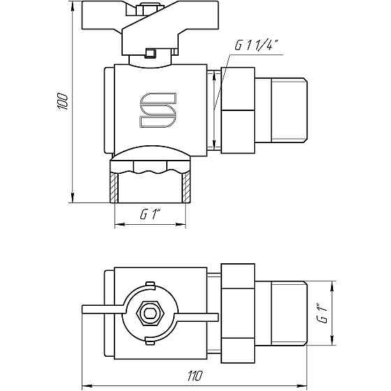 Кран кульовий кутовий з американкою SELBA 1″ SL1543 Луцк