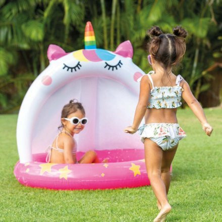 Басейн із надувним дном та накриттям від 1 року "Єдиноріг рожевий" Intex 102 х 102 см, 45 літрів Київ - фото 3