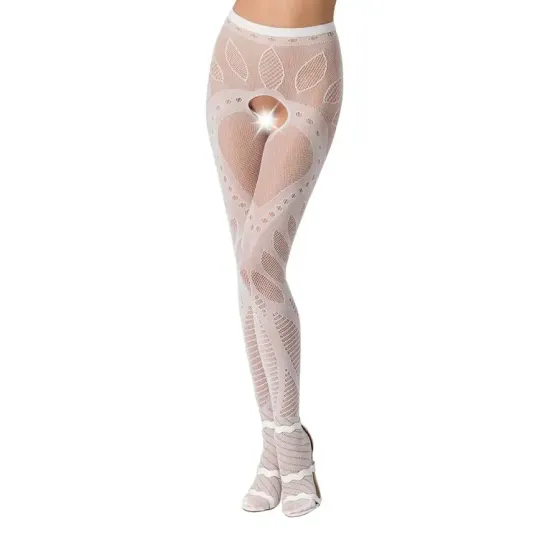 Еротичні колготки-бодістокінг Passion S007 white, гарні ажурні колготки з вирізом Львов