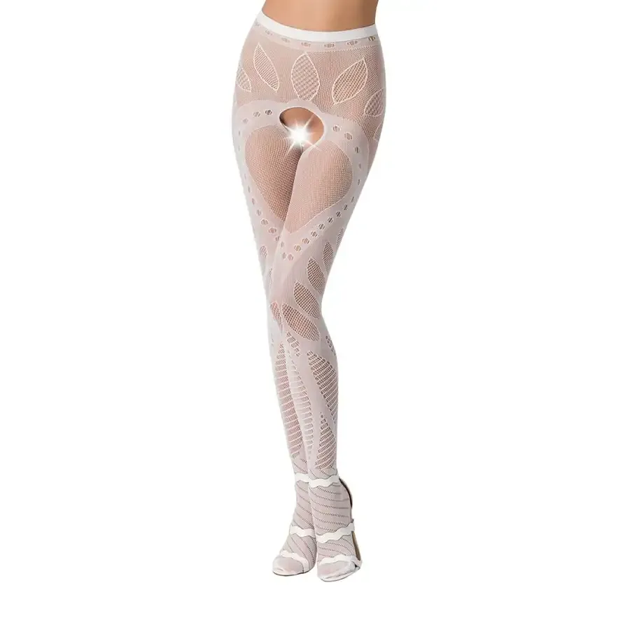 Еротичні колготки-бодістокінг Passion S007 white, гарні ажурні колготки з вирізом Львов - изображение 1