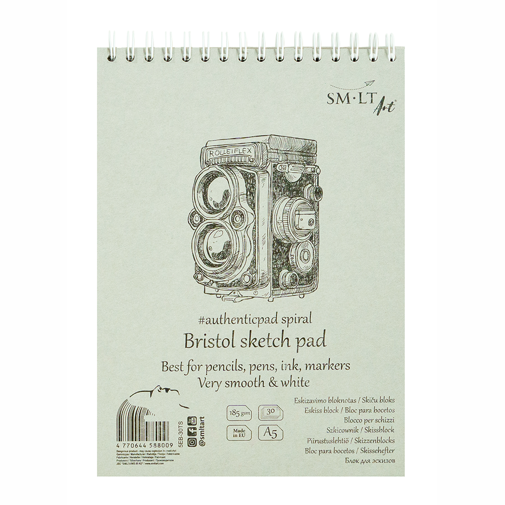 Альбом для ескізів на спіралі А5 AUTHENTIC (Bristol ) 185г/м2 30л білий та гладкий папір SM-LT Art Київ - фото 2