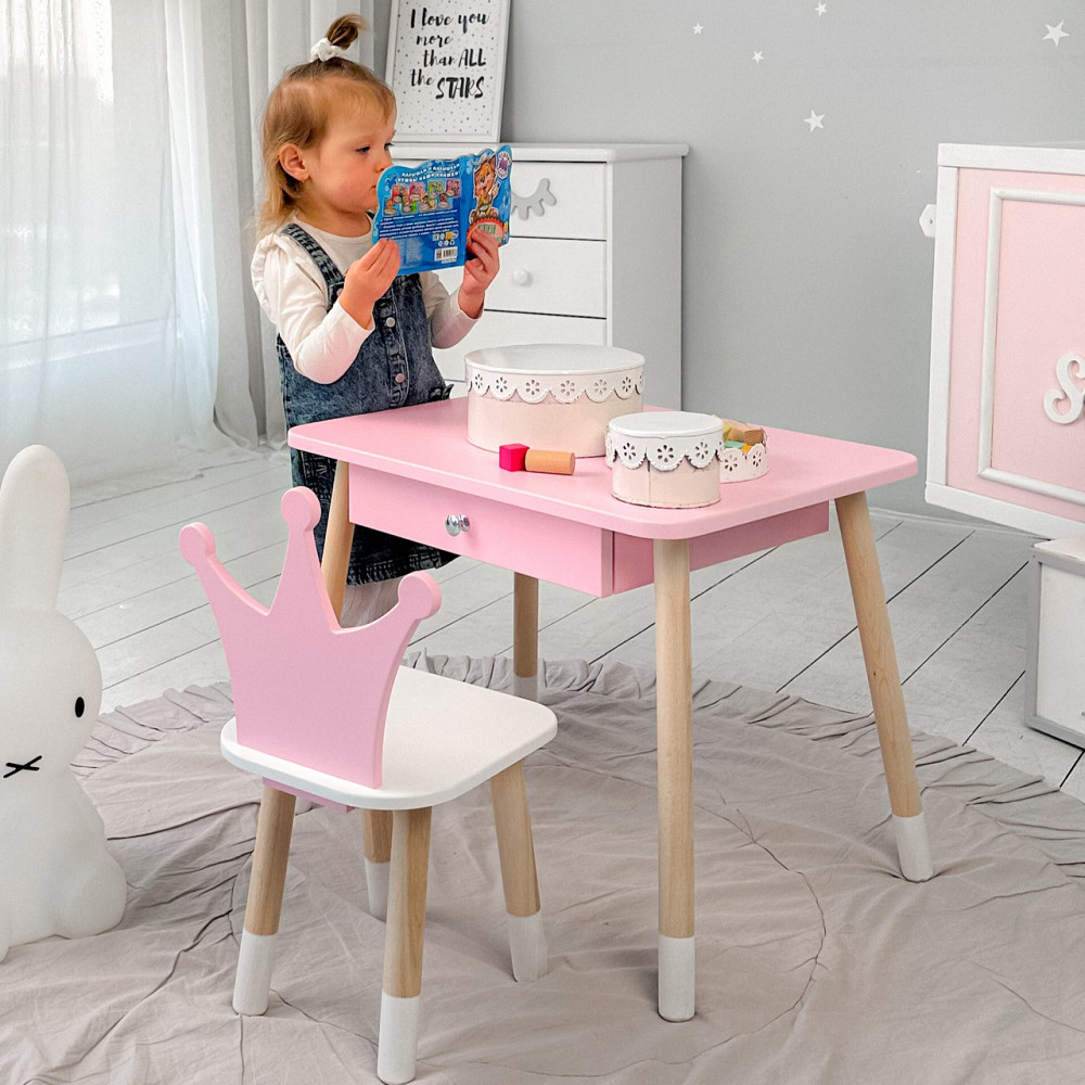 Дитячий столик і стільчиккорона  рожевий. Столик із шухлядою для олівців і розмальовок Київ - фото 2