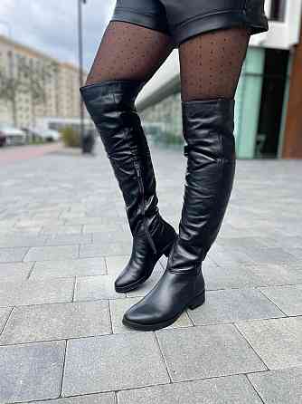 Nivelle Ботфорти зимові жіночі шкіряні чорні на низькому ходу, наповнювач вовна 5388/2510 / Чоб Коломыя